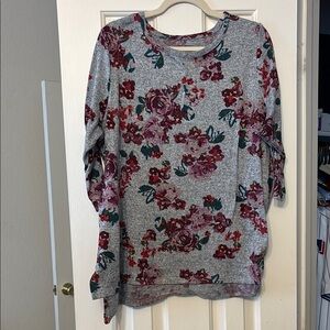 Lane Bryant Gray and Red Crew Neck Sweater